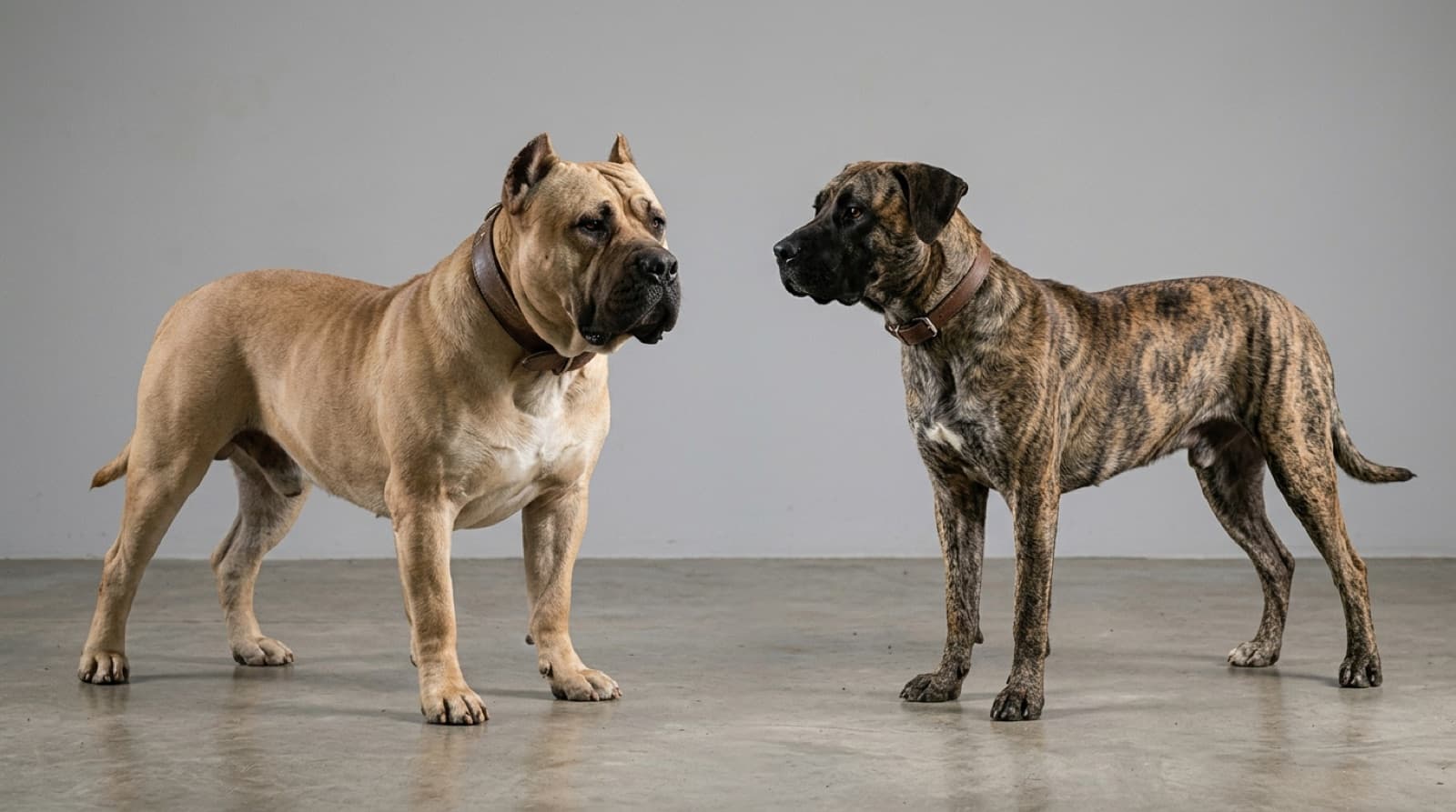 Comparación entre un presa canario de tipo americano exagerado y un Perro de Presa Canario español auténtico bardino